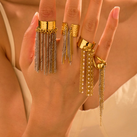 Bague ajustable pour femme, en acier inoxydable étanche, avec pompon quotidien et 1 pièce, collection Simple.