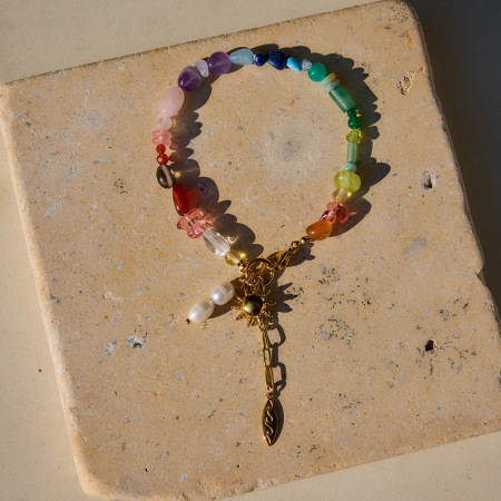 Bracelet à breloques pour femme, 1 pièce, perles polychromes, acier inoxydable, étanche, couleur or 2