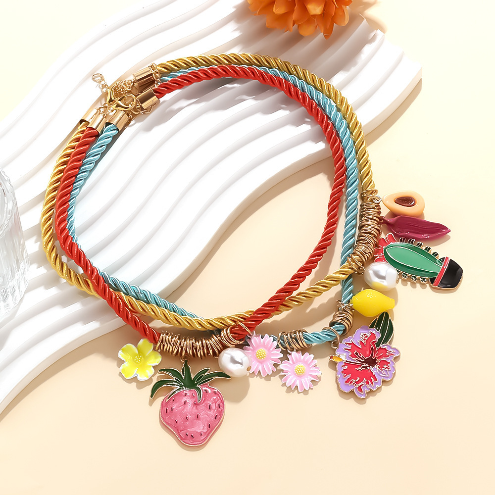1 Ensemble De Colliers Superposés En Corde De Fruits Sucrés Image3