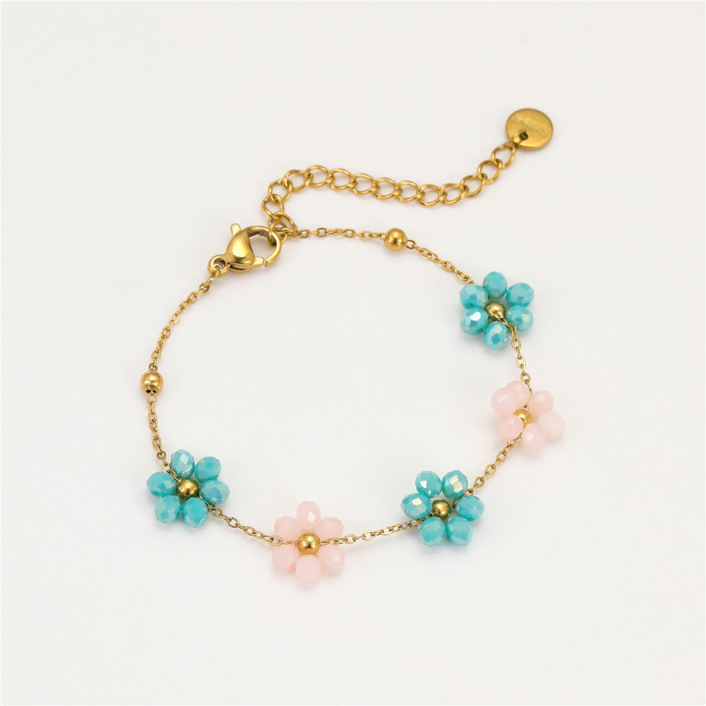 Bracelets À Maillons Pour Femmes Sweet Flower En Acier Inoxydable Étanche Couleur Or Image5