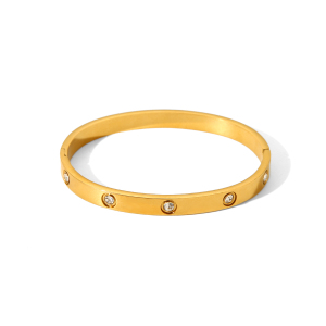 1 Paire De Bracelets Pour Femmes, Collection Simple Series, Géométriques, Quotidiens, En Acier Inoxydable, Étanches, Couleur Or, Ornés De Zircon. h5 