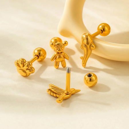 Boucle d'oreille piercing en acier inoxydable étanche couleur or (1 pièce) 2