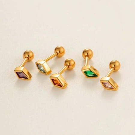 Boucles d'oreilles piercing quotidiennes en forme de losange, cuivre, or et zircon, pour femme, 1 pièce