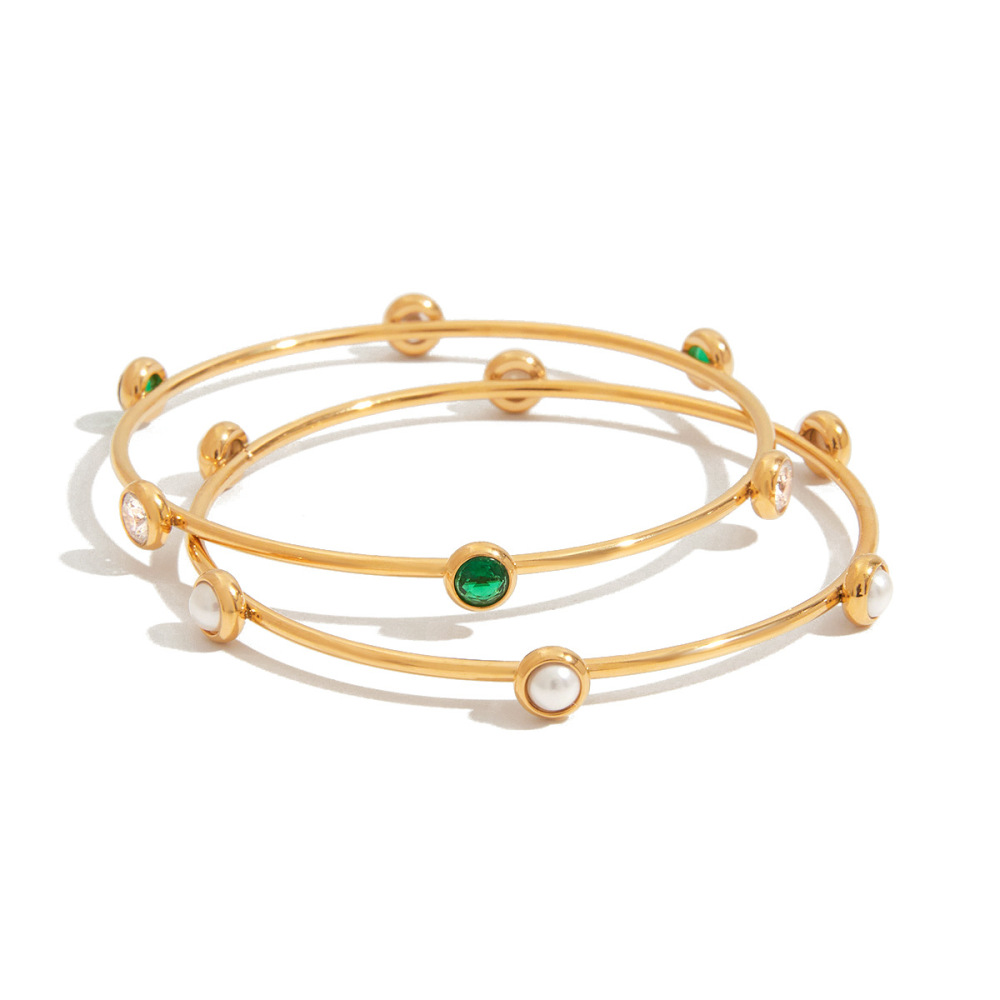 Bracelet Jonc Rétro Géométrique Classique Pour Femme, En Acier Inoxydable, Couleur Or, Étanche (1 Pièce) Image6