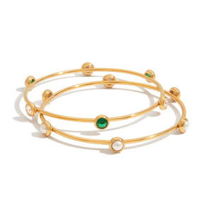 Bracelet Jonc Rétro Géométrique Classique Pour Femme, En Acier Inoxydable, Couleur Or, Étanche (1 Pièce) h5 Image6