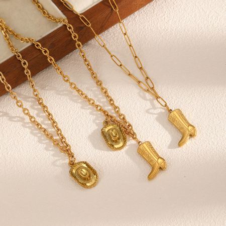 Collier pendentif en acier inoxydable couleur or, 1 pièce, en forme de botte