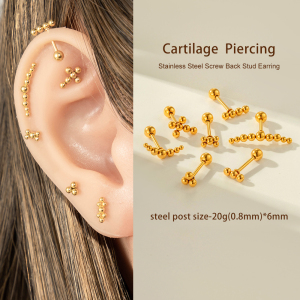 Boucle D'Oreille Piercing En Acier Inoxydable Doré, Imperméable, Ornée De Zircon Et De Perles (1 Pièce). h5 Image4