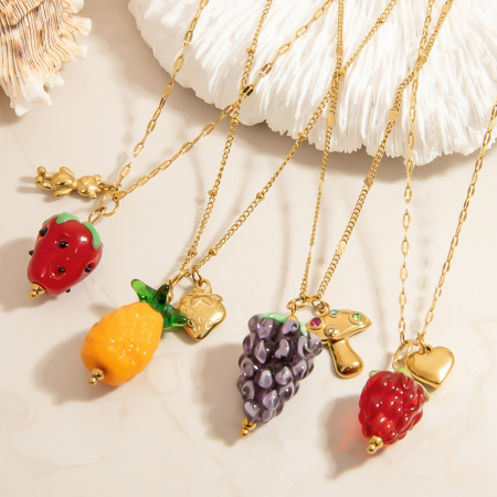 Collier pendentif en acier inoxydable doré, étanche, en forme de fruit (1 pièce)