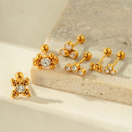 Boucles d'oreilles piercing femme, simples, annulaires, en acier inoxydable, étanches, couleur or, avec zircon (1 pièce).