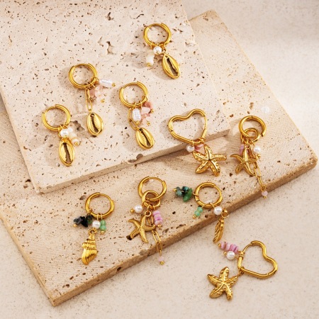 1 Paire De Boucles D'Oreilles Pendantes Oceanic En Acier Inoxydable Étanche Couleur Or À Faire Soi-Même