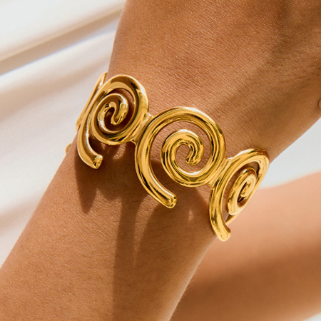 Bracelet classique spiralé en acier inoxydable étanche couleur or pour femme (1 pièce) 2