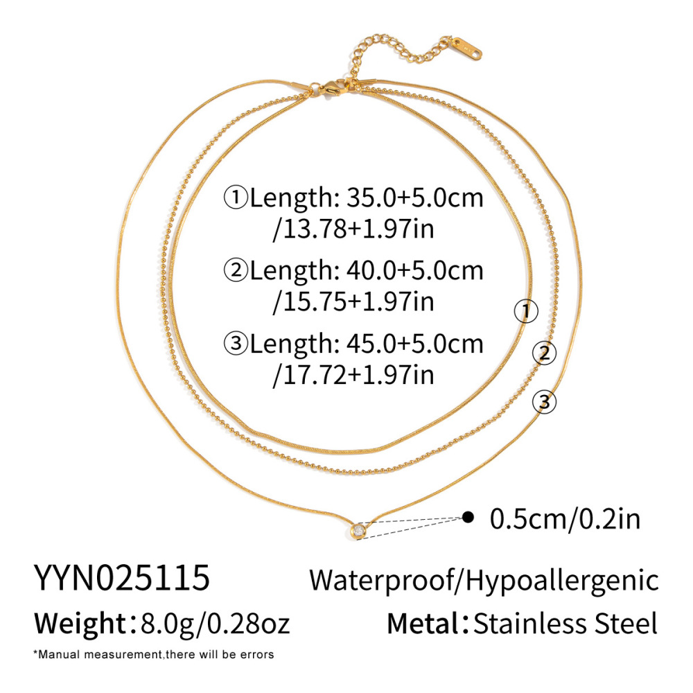 Collier Simple En Acier Inoxydable Étanche Couleur Or Avec Zircon À Plusieurs Rangs (1 Pièce)