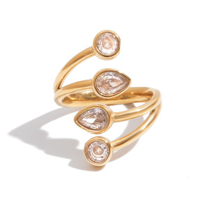 Bague Pour Femme En Acier Inoxydable Doré, Imperméable, Ornée D'Une Pierre Précieuse Et Ornée D'Une Goutte D'Eau. h5