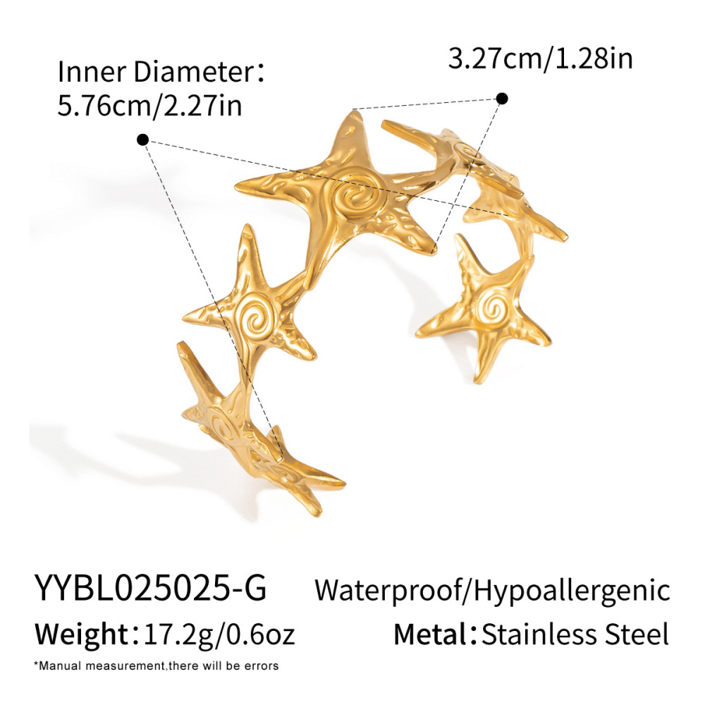 Bracelet Manchette Étanche En Acier Inoxydable Couleur Or Avec Motif Étoile De Mer (1 Pièce) 