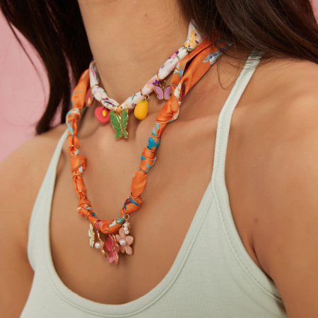 Colliers pendentifs pour femmes, collection Tropical Series, motif fleur colorée, en acier inoxydable étanche, couleur or 2