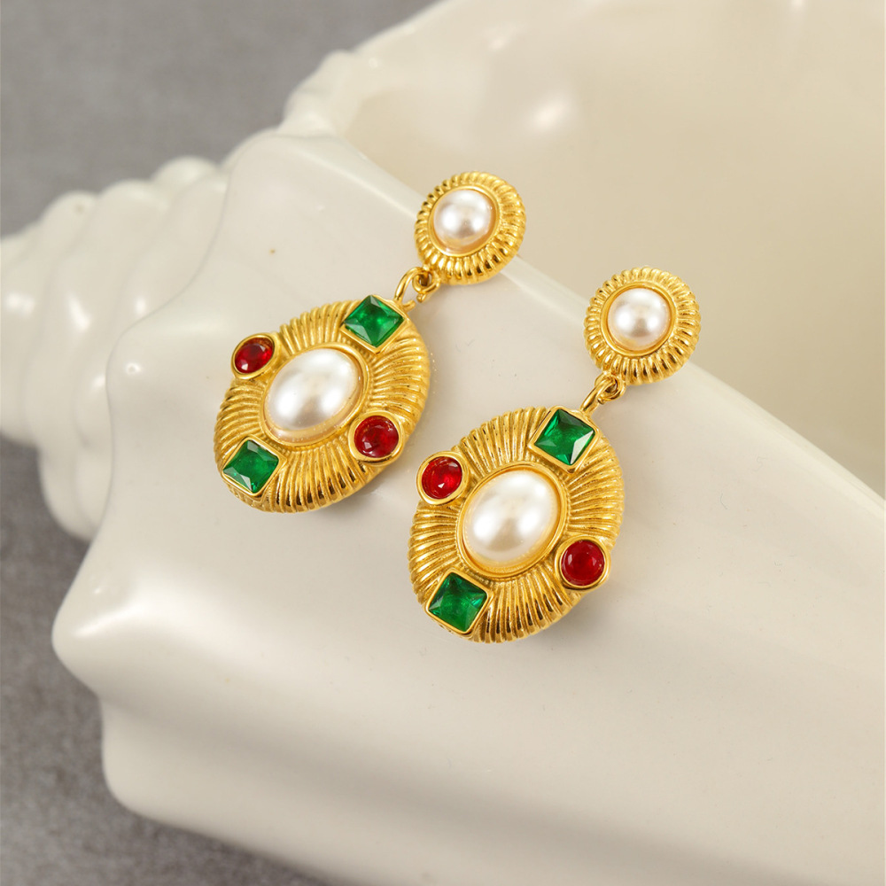 Boucles D'Oreilles Pendantes Pour Femmes, Luxueuses, Rétro, Géométriques, En Acier Inoxydable Étanche. h5Image3