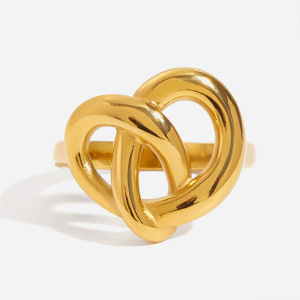 Bague Romantique En Forme De Bretzel, En Acier Inoxydable Étanche, Couleur Or (1 Pièce) h5 Image4
