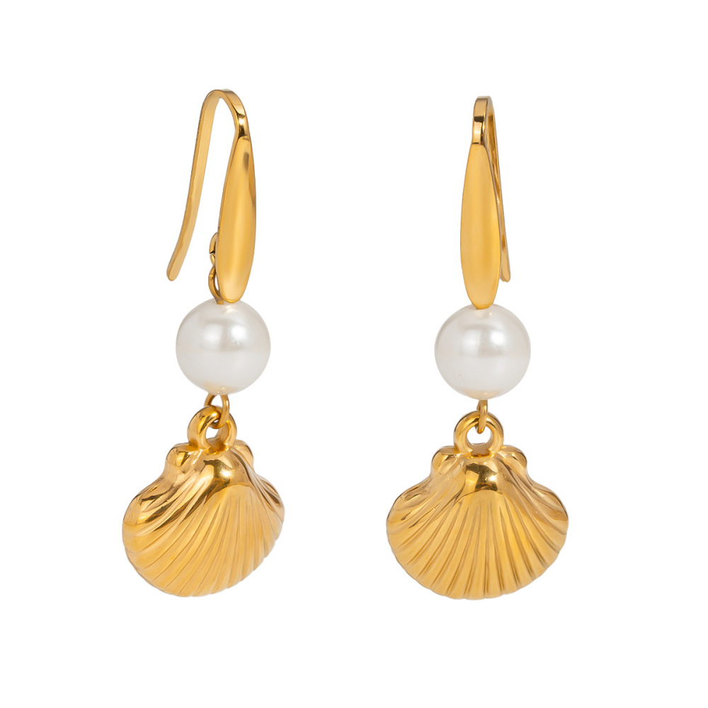 1 Paire De Boucles D'Oreilles Pendantes Oceanic En Acier Inoxydable Étanche Couleur Or Image5