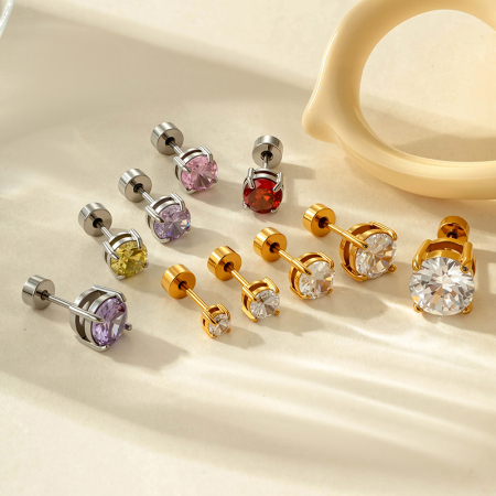 Boucles d'oreilles annulaires pour femmes, en acier inoxydable étanche, couleur or, avec zircon (1 pièce).