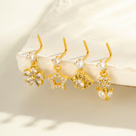 Piercing de nez pour femme, série Simple, motif soleil/lune, cuivre, or et zircon