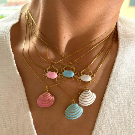 Collier pendentif en acier inoxydable doré, émaillé, en forme de crabe (1 pièce)