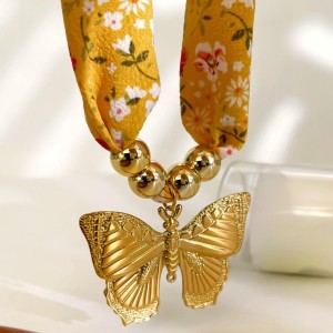 Collier Pendentif Papillon En Acier Inoxydable Étanche Couleur Or (1 Pièce) h5 Image4