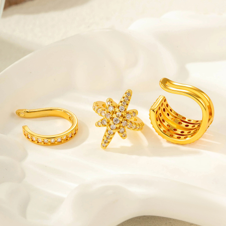 Boucle d'oreille manchette simple géométrique en cuivre doré avec zircon (1 pièce) 2
