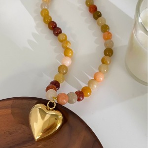 Collier Pendentif Cœur En Acier Inoxydable Étanche Avec Pierre Naturelle (1 Pièce) h5 Image5