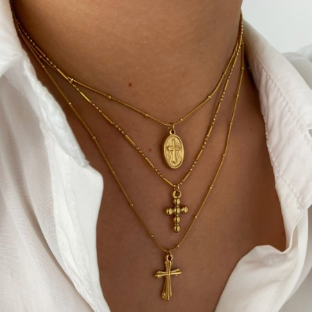 Collier pendentif croix en acier inoxydable étanche couleur or (1 pièce) 2