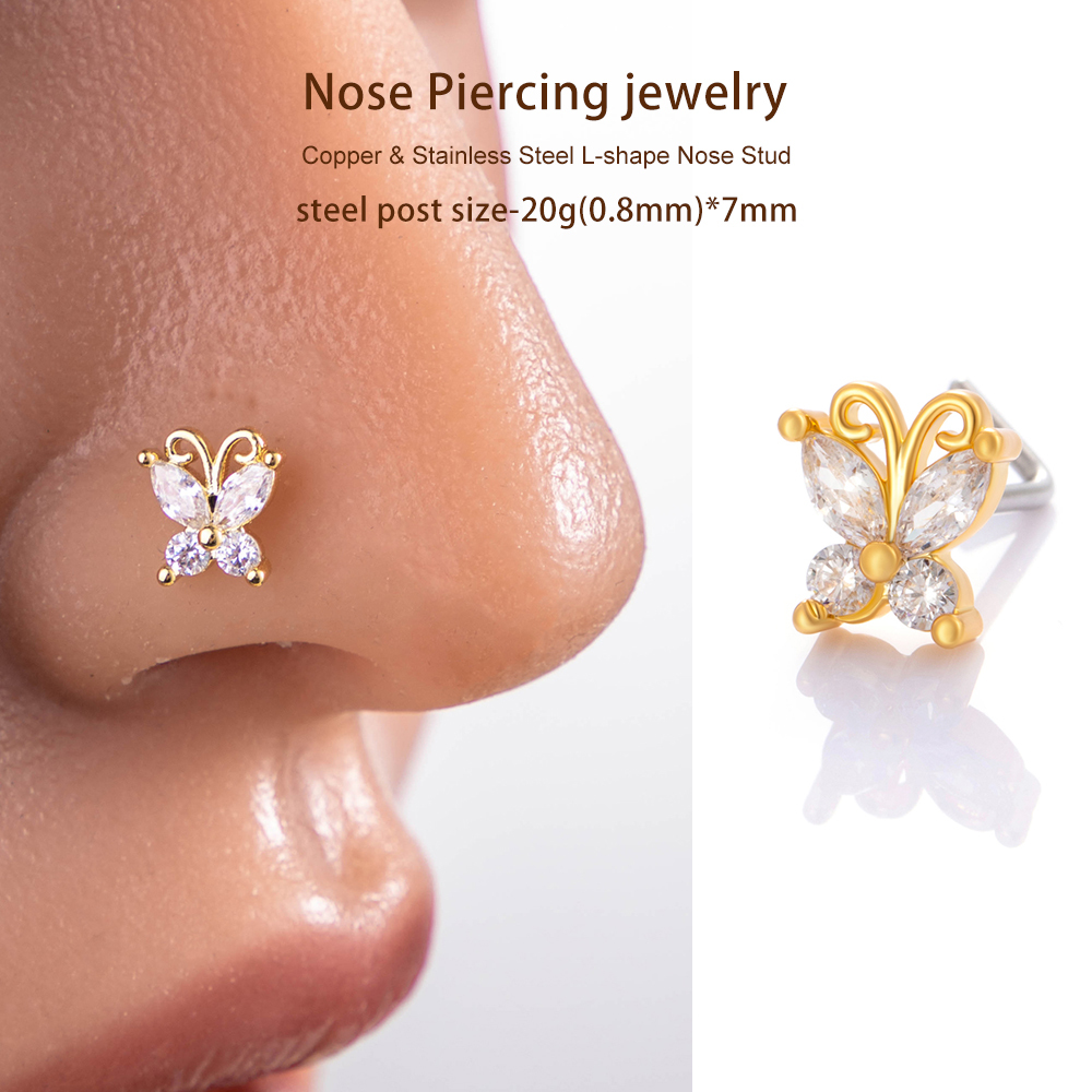 1 Pièce De Piercing De Nez En Zircon Couleur Cuivre Doré h5Image4