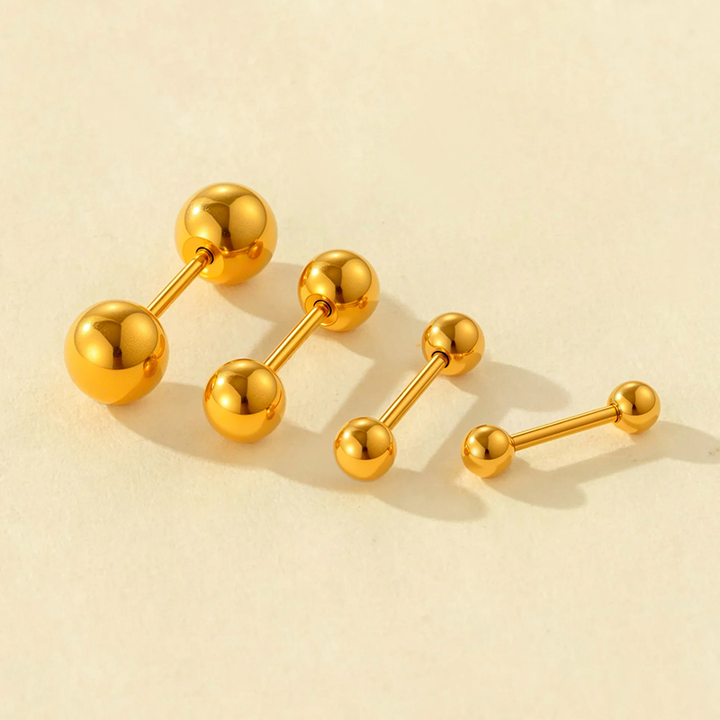 1 Paire De Boucles D'Oreilles Piercing Femme En Acier Inoxydable, Étanches, Couleur Or, Style Sphéroïde Simple Image4