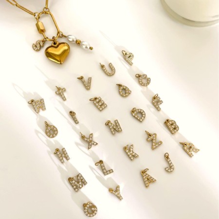 Collier pendentif lettre en acier inoxydable étanche couleur or avec strass 2