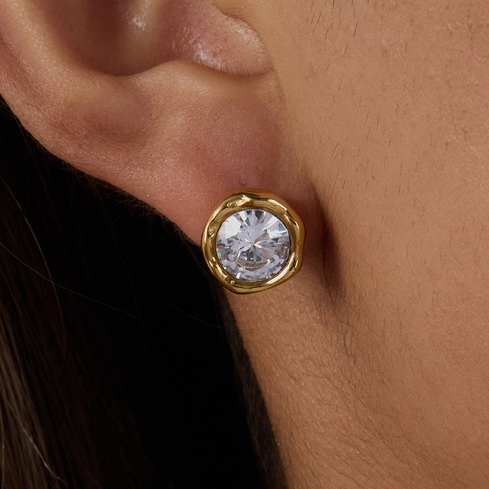 Boucles D'Oreilles Puces Pour Femme, Collection Classique, Géométriques, En Acier Inoxydable, Étanches, Couleur Or (1 Paire). Image6