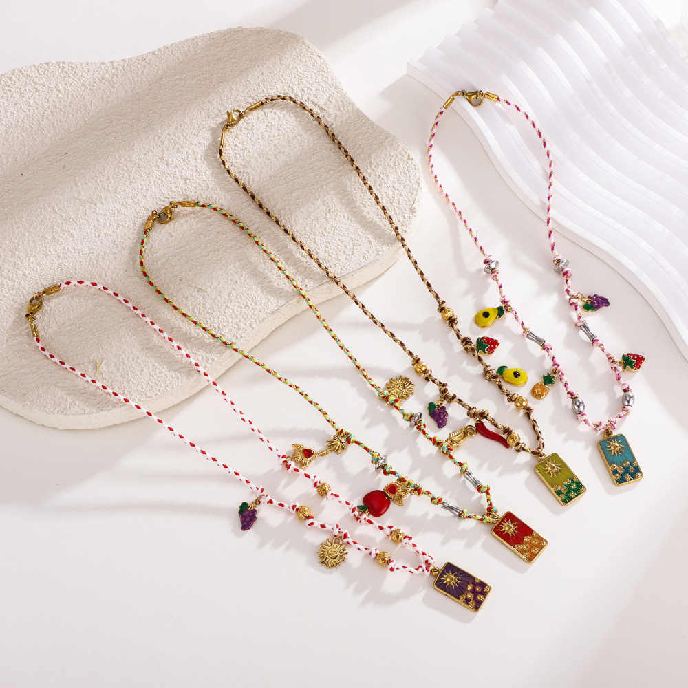 Collier Pendentif Femme Luxueux En Acier Inoxydable Couleur Or, Motif Tarot, 1 Pièce Image3