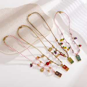 Collier Pendentif Femme Luxueux En Acier Inoxydable Couleur Or, Motif Tarot, 1 Pièce h5 Image3