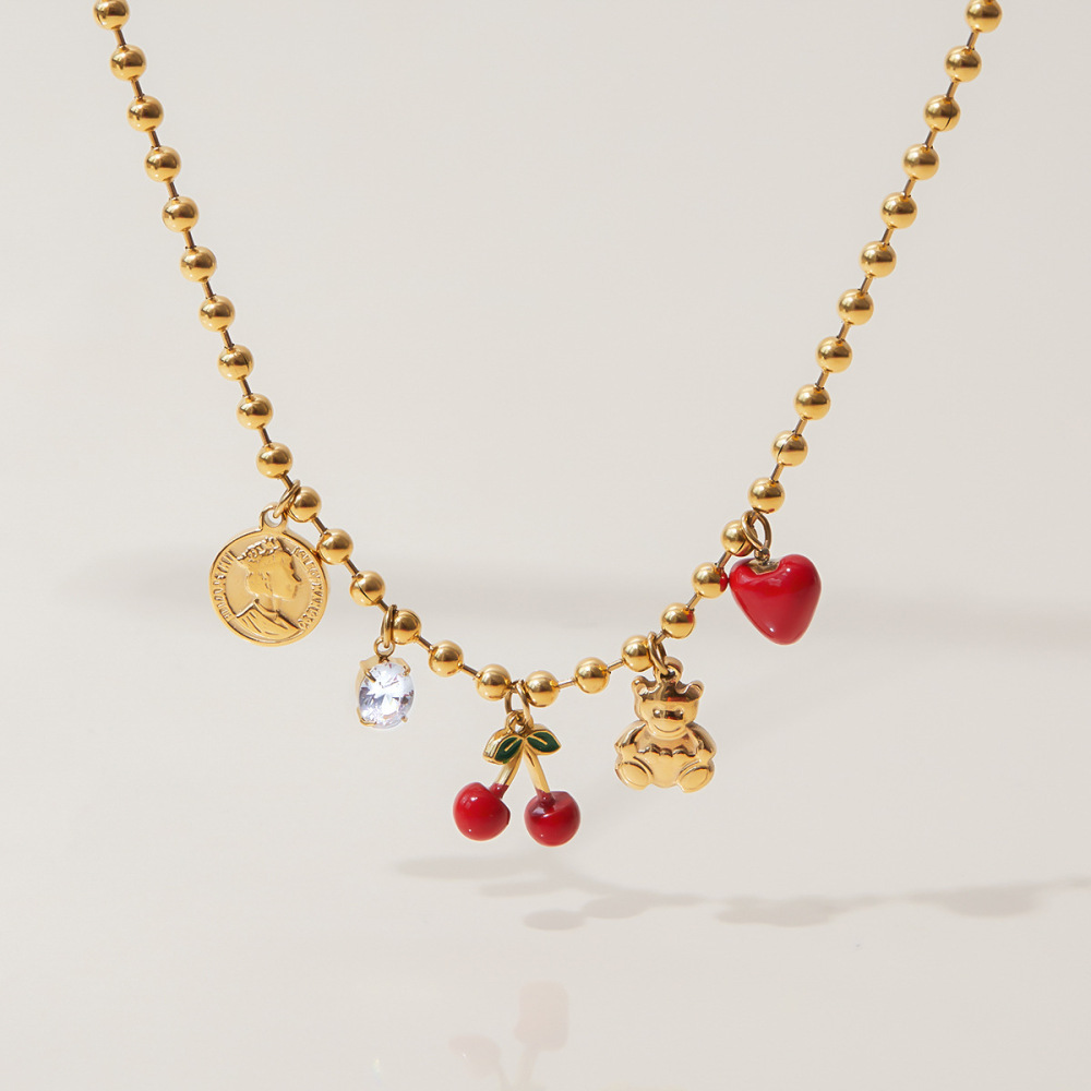 Collier Pendentif Femme En Acier Inoxydable, Couleur Or, Orné D'Un Cerisier Naturel (1 Pièce) Image7
