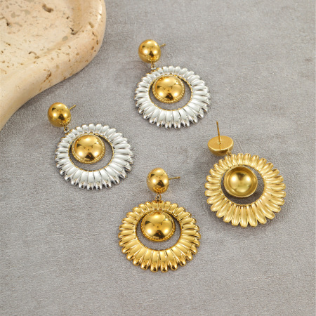 Boucles d'oreilles pendantes élégantes et géométriques en acier inoxydable imperméable pour femmes, collection Luxueuse. 2