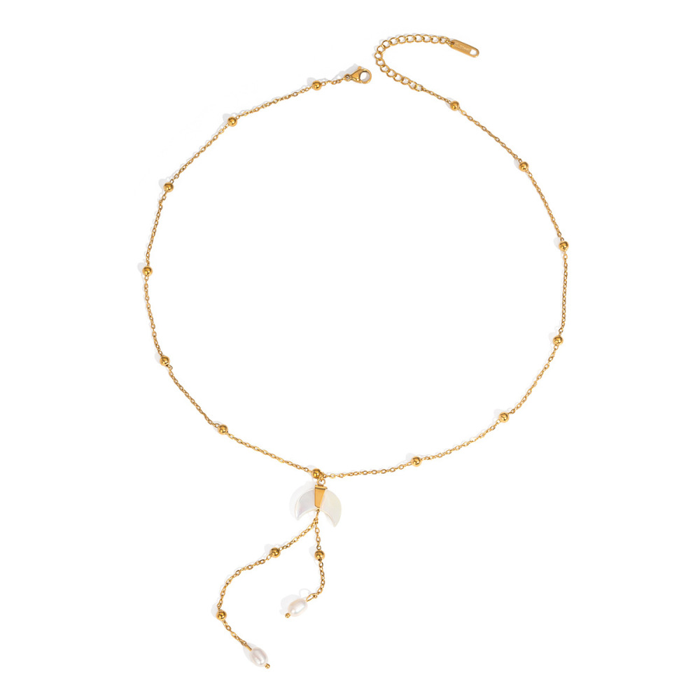 Collier Pendentif Lune En Acier Inoxydable Étanche Couleur Or (1 Pièce) Image5