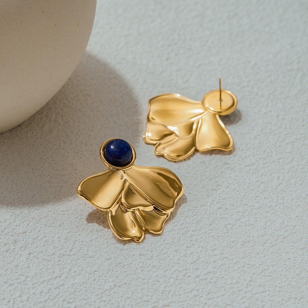 1 Paire De Boucles D'Oreilles Puces Pour Femme, Style Rétro Français, Motif Floral, En Acier Inoxydable Étanche, Couleur Or, Collection Classique. Image5