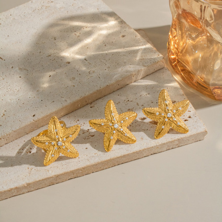 Ensemble de boucles d'oreilles Starfish en acier inoxydable étanche couleur or 2