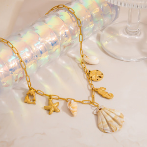 Collier Pendentif Oceanic En Acier Inoxydable Étanche Couleur Or (1 Pièce) h5 Image4