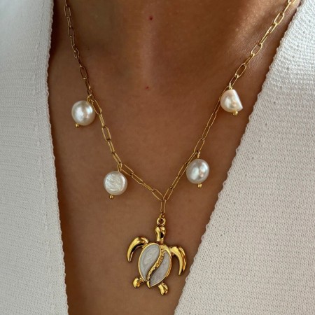 Collier pendentif tortue en acier inoxydable étanche couleur or (1 pièce)