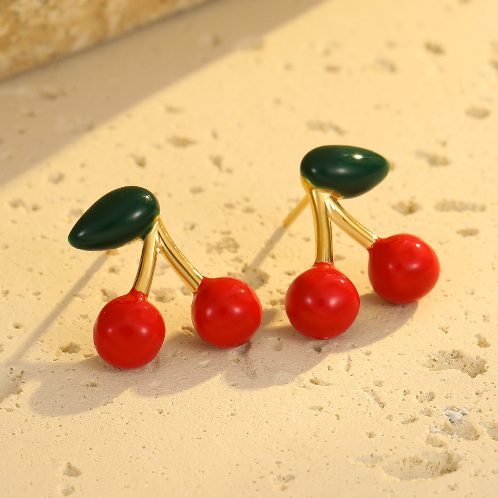 Boucles D'Oreilles Puces Pour Femme, Modèle Sweet Plant, En Acier Inoxydable Étanche, Couleur Or (1 Paire) Image4
