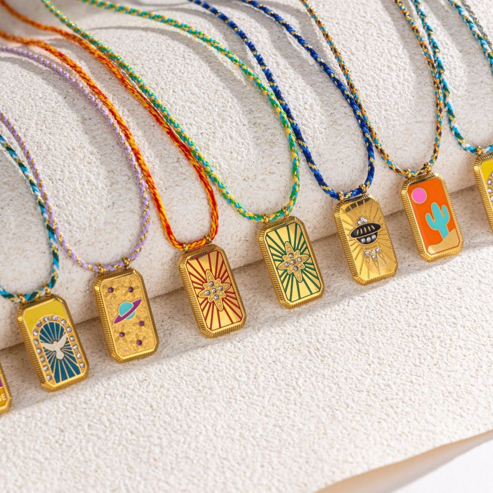 Collier Pendentif Rétro Tarot En Acier Inoxydable Étanche Couleur Or (1 Pièce) Image4