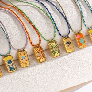Collier Pendentif Rétro Tarot En Acier Inoxydable Étanche Couleur Or (1 Pièce) h5 Image4