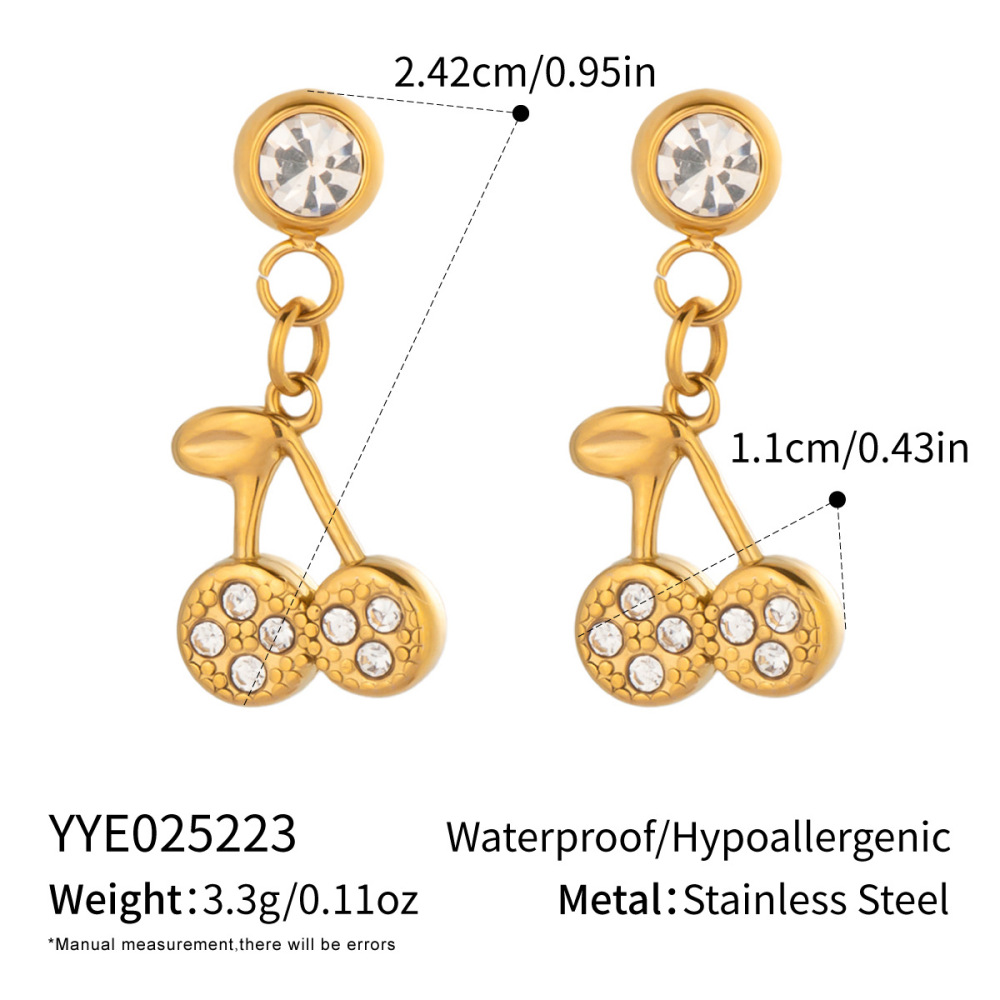 1 Paire De Boucles D'Oreilles Pendantes En Acier Inoxydable Couleur Or Cerise