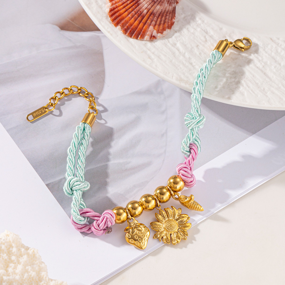 Bracelet Tressé En Acier Inoxydable Étanche Couleur Or, 1 Pièce, Oceanic. Image4