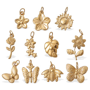 Pendentif En Acier Inoxydable Doré Étanche, Motif Fleur (1 Pièce) h5 Image4
