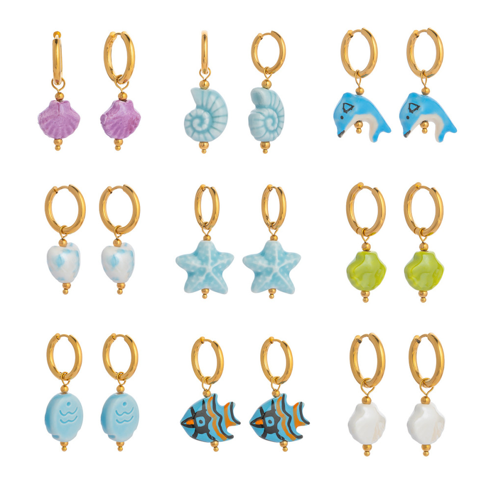 1 Paire De Boucles D'Oreilles Pendantes En Acier Inoxydable En Forme De Poisson Mignon Image5