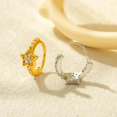 1 piercing de nez pour femme en forme d'étoile brillante, couleur cuivre et or, zircon 2